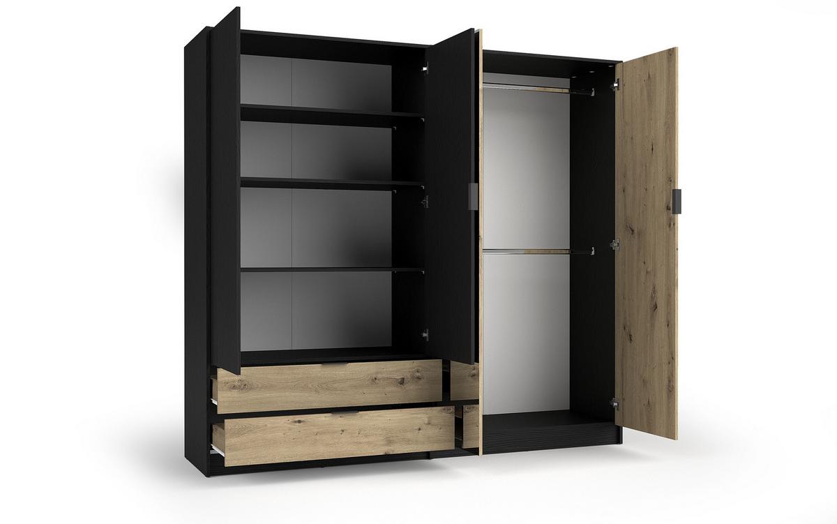 KLEIDERSCHRANK Graphit Schwarz, Eiche Artisan 221/203/54 - Eiche Artisan, Holzwerkstoff (221/203/54cm) - RAUMHIRSCH FURNITURE
