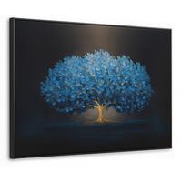 LEINWAND Bilder mit Rahmen - Baum - Blau - Blätter - Pinselstriche - 80x60 - Blau, Textil (80/60cm) - MuchoWow