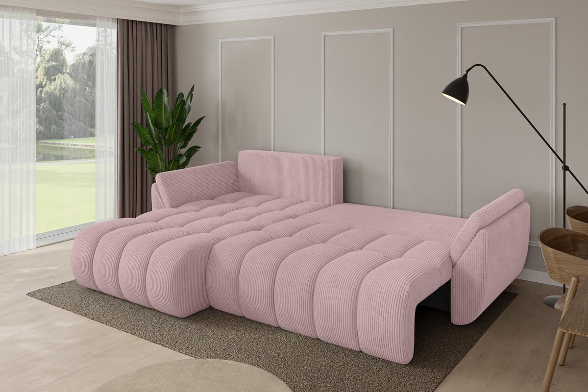 ECKSOFA mit Schlaffunktion Ottomane Links TOKO-L-v1 277x194x86 Rosa Cord - Schwarz/Rosa, Holzwerkstoff/Kunststoff (277/194cm) - ALTDECOR