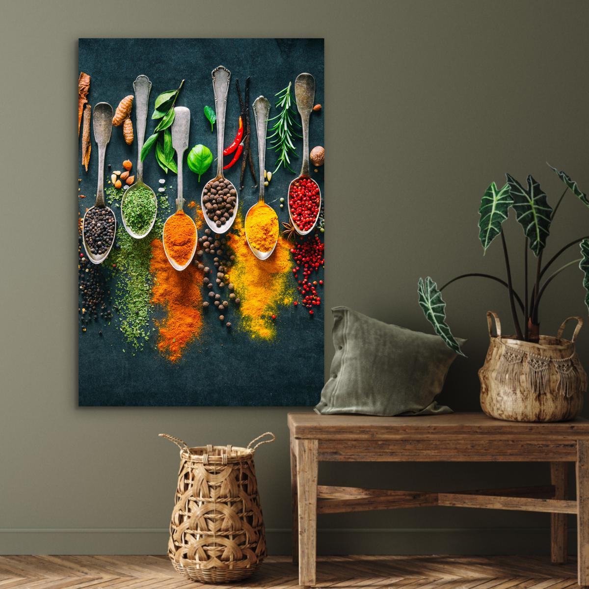 METALLBILD Kräuter - Gewürze - Löffel 80x120 cm - Currygelb, Metall (80/120cm) - MuchoWow