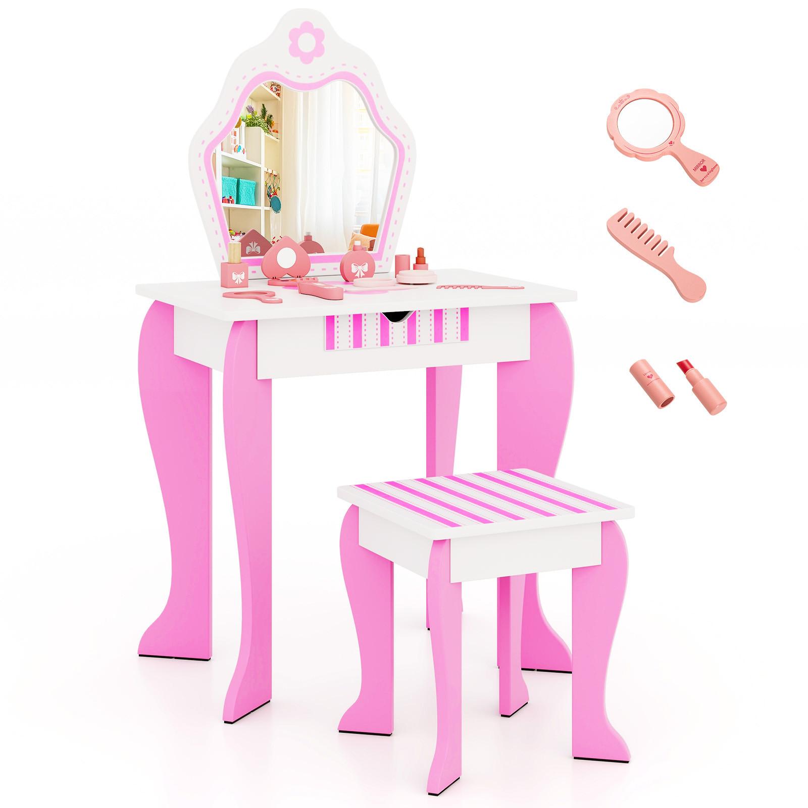 KINDER SCHMINKTISCH Set Weiß - Weiß, Holz (49/87/34cm) - COSTWAY