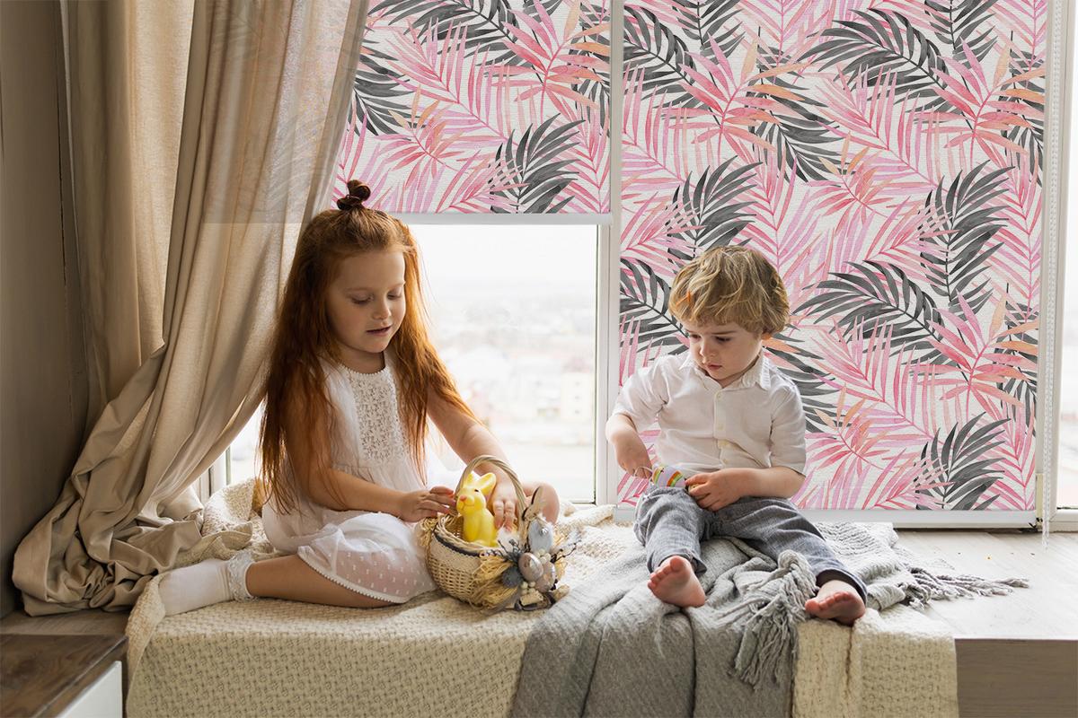 INNENROLLO - Fensterrollo - Rollo - 80x180 cm - Rosa und schwarze Blätter - Pink, Kunststoff (80/180/0.5cm) - TULUP