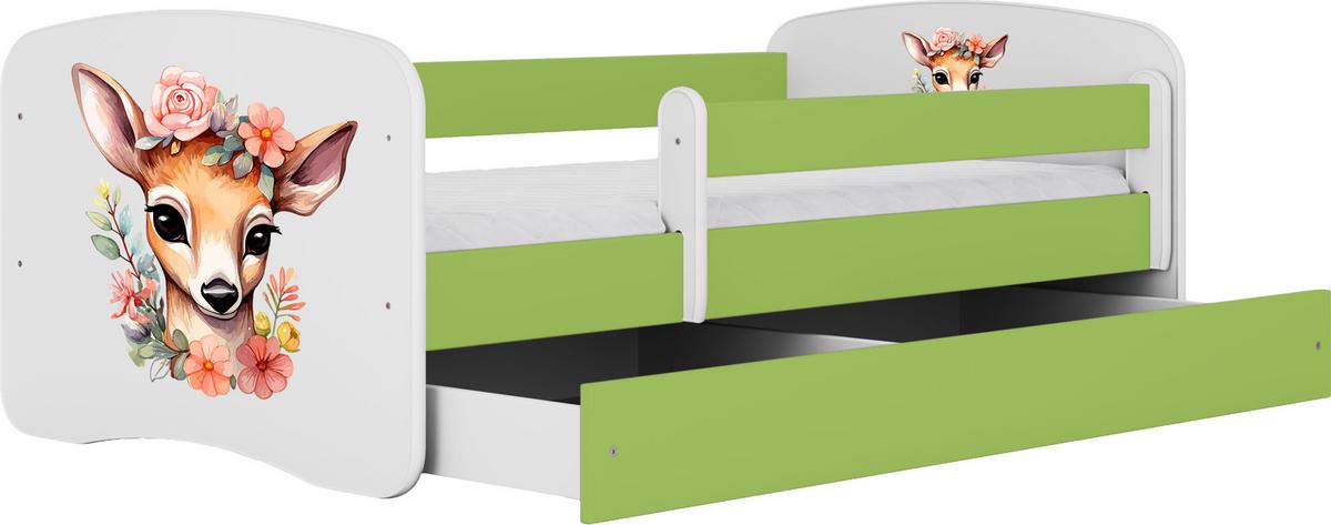KINDERBETT Emily mit Schublade und Matratze, Grün 70x140 cm - Dunkelorange, Holzwerkstoff (140/70cm) - WFL GROUP