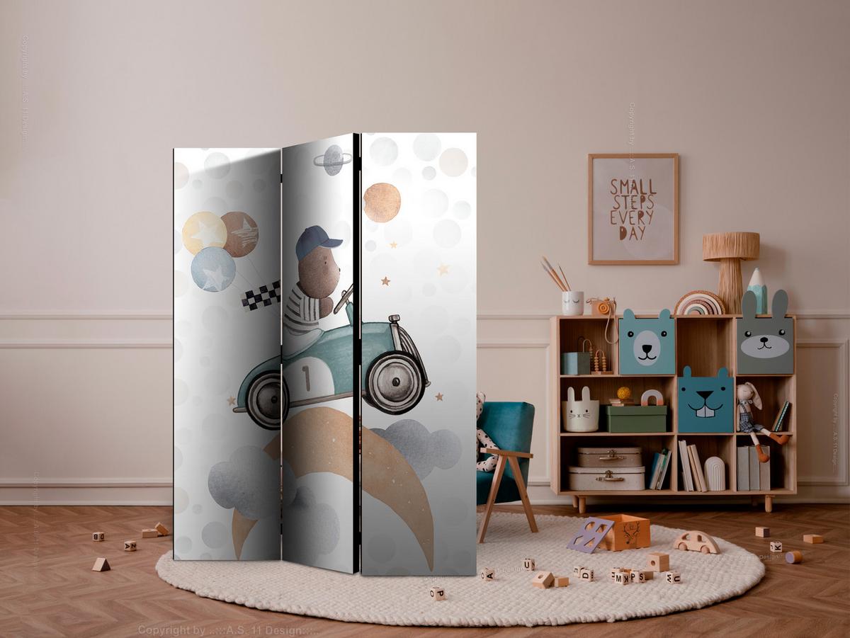 PARAVENT Akustik 3-tlg 135x172 cm Teddyb r im Auto - Multicolor, Holz/Textil (135/172/3cm) - Muralo