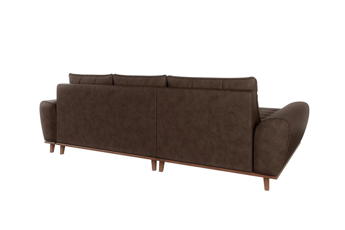 ECKSOFA im Scandi-Stil, Schlaffunktion, Bettkasten B268/T175/H86 cm, Ottomane links, Liegefl. 128x209 cm, Mikrofaserstoff in Vintage Braun / 21018 - Wildeiche/Eiche Bianco, Holz/Textil (268/175cm) - luma-home