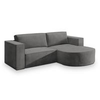ECKSOFA SORELA M R-S Grau Velours-Stoff mit Schlaffunktion - Grau, Holz (263/174cm) - MASSENO