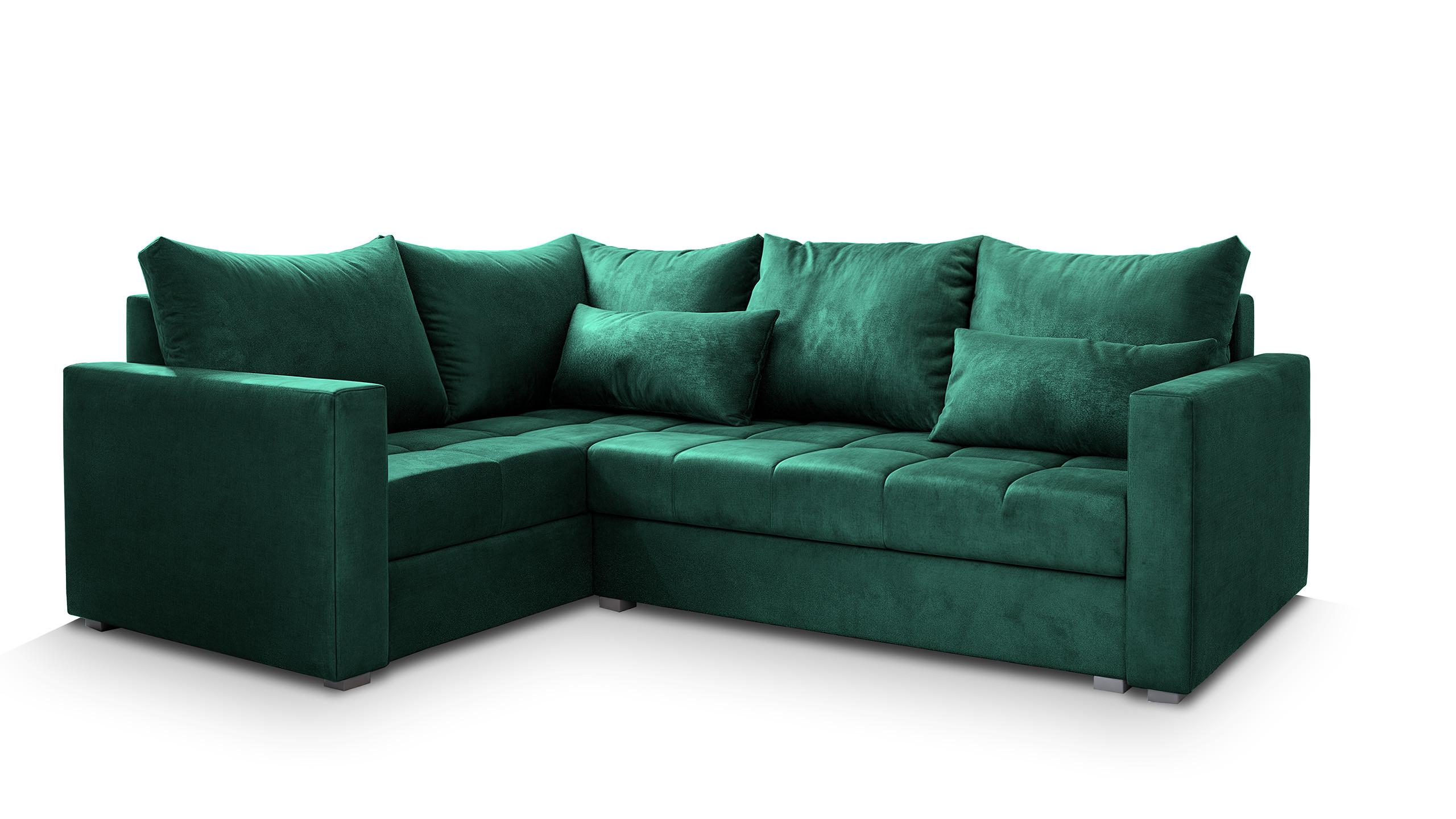 ECKSOFA LIRENO L-S Grün Plüsch-Stoff mit Schlaffunktion - Grau/Grün, Holz/Kunststoff (220/153cm) - MASSENO