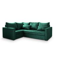 ECKSOFA LIRENO L-S Grün Plüsch-Stoff mit Schlaffunktion - Grau/Grün, Holz/Kunststoff (220/153cm) - MASSENO