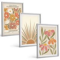 BILDER SET 3er Set - 40x60 cm Silberner Rahmen - Pastellfarbene Sonnenblumen - Silberfarben, Kunststoff (40/60cm) - TULUP