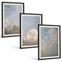 BILDER SET 3er Set - 40x60 cm Schwarzer Rahmen - Vögel, die am Himmel fliegen - Schwarz, Kunststoff (40/60cm) - TULUP