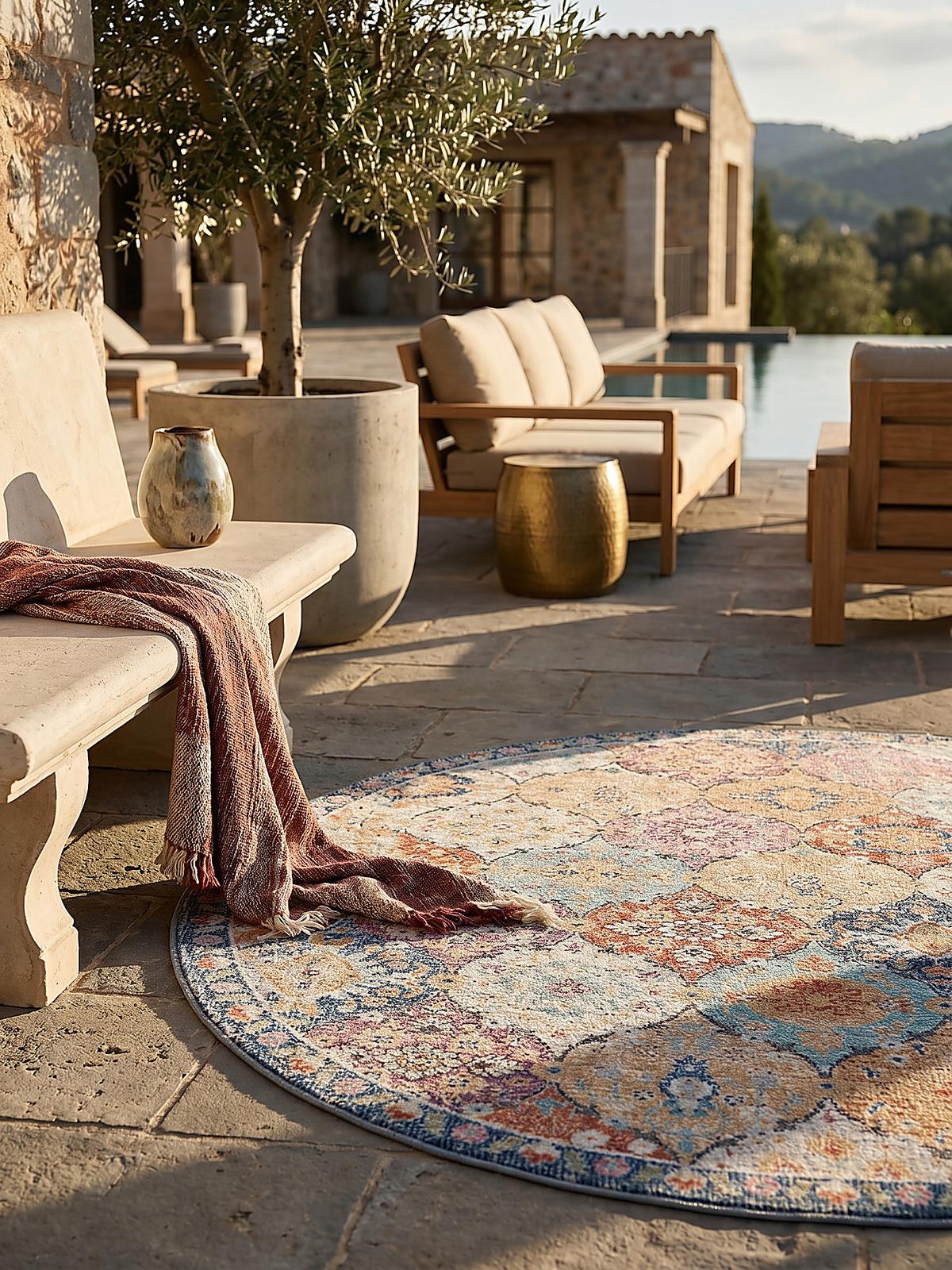 TEPPICH Outdoor Orientalisch LIMMAT Polypropylen Mehrfarbig 120 x 120 cm - Multicolor, Textil (120/120cm) - KADIMA DESIGN