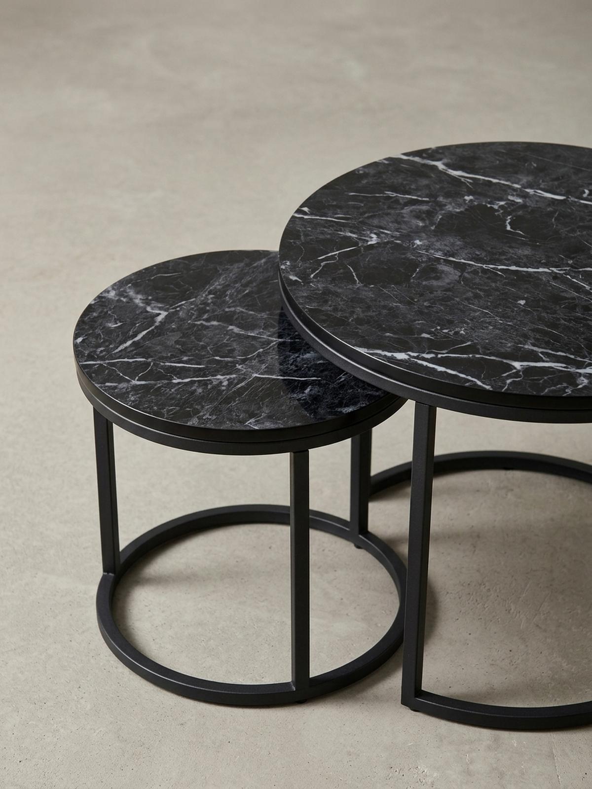 BEISTELLTISCH 2er Set Marmoroptik Metall Modern, Schwarz 50x50x45 cm - Schwarz, Holz/Metall (50/50/45cm) - KADIMA DESIGN