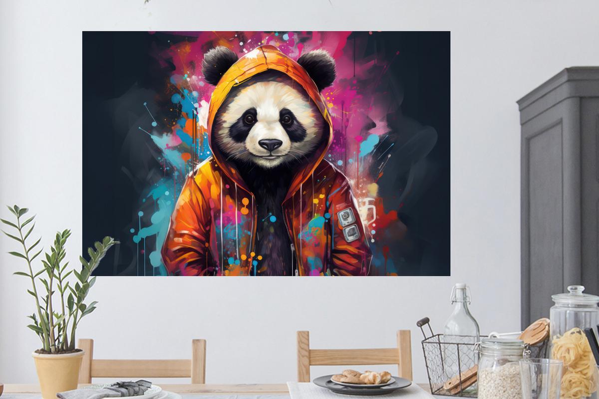 WANDTATTOO Panda - Jacke - Graffiti - Orange Wandsticker 120x80 cm - Orange, Kunststoff (120/80/0.1cm) - MuchoWow