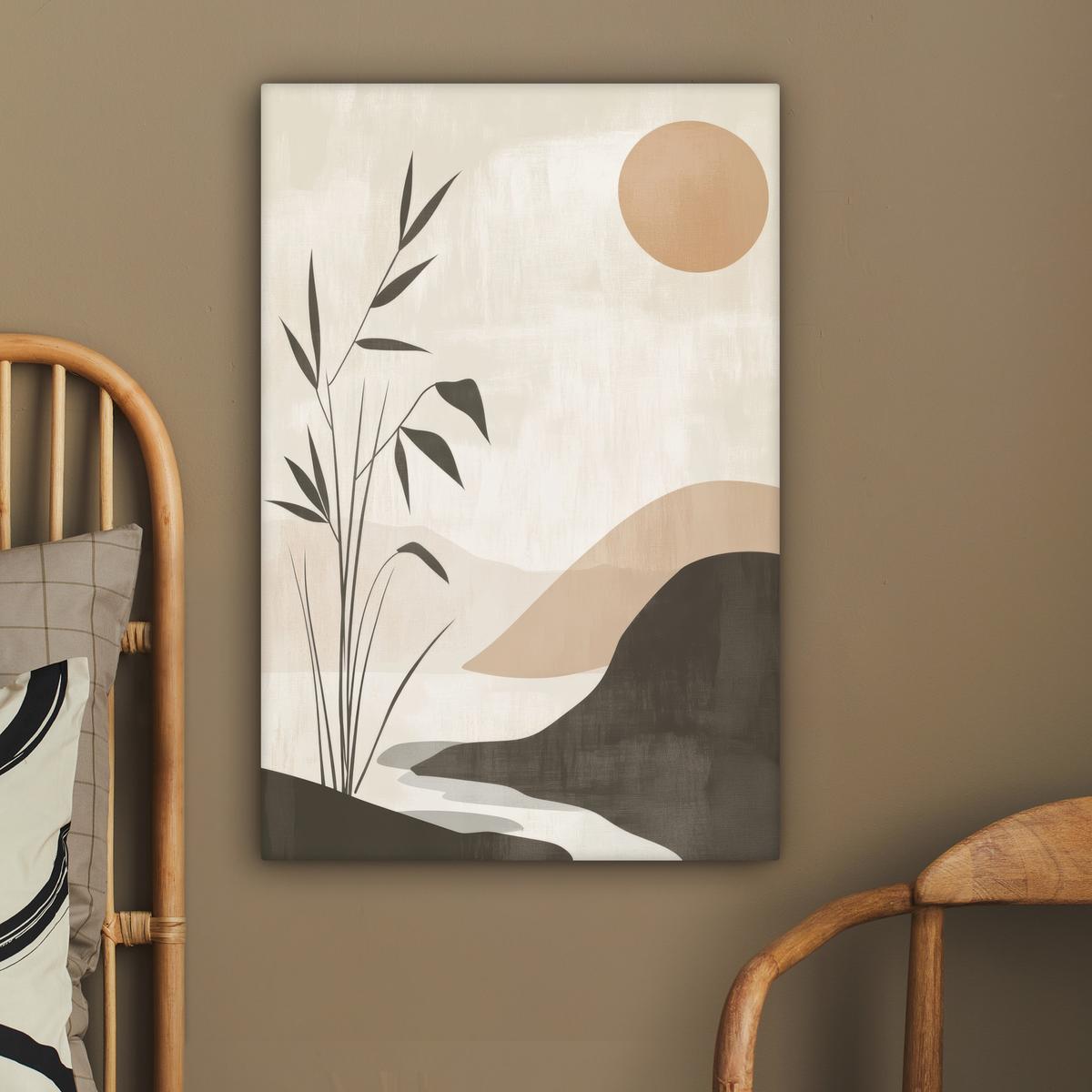 LEINWANDBILD Japandi - Landschaft - Beige Wanddeko 40x60 cm - Cognac, Textil (40/60cm) - MuchoWow