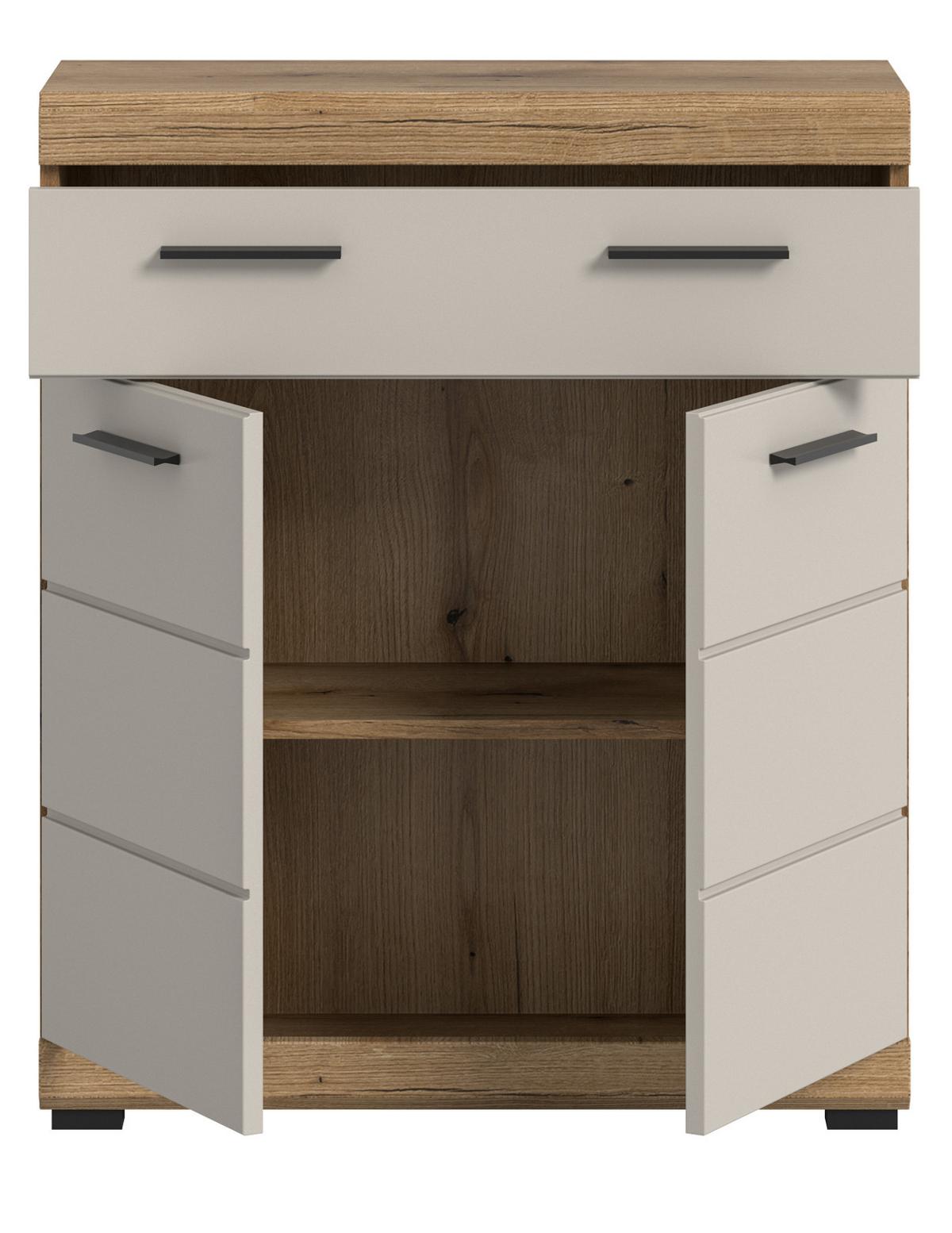 BADKOMMODE Sand Kashmir, Eiche, Badschrank 74 x 88 cm 2-türig mit Vollauszug - Kaschmir/Eichefarben, Holzwerkstoff/Kunststoff (74/88/31cm) - Inn.Furn