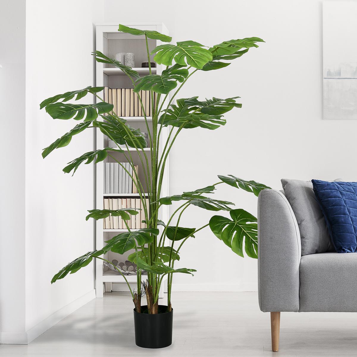 KÜNSTLICHE Pflanzen, Kunst Monstera Deliciosa, 180 cm Kunstpflanze mit Topf - Grün, Kunststoff (180cm) - HOMCOM
