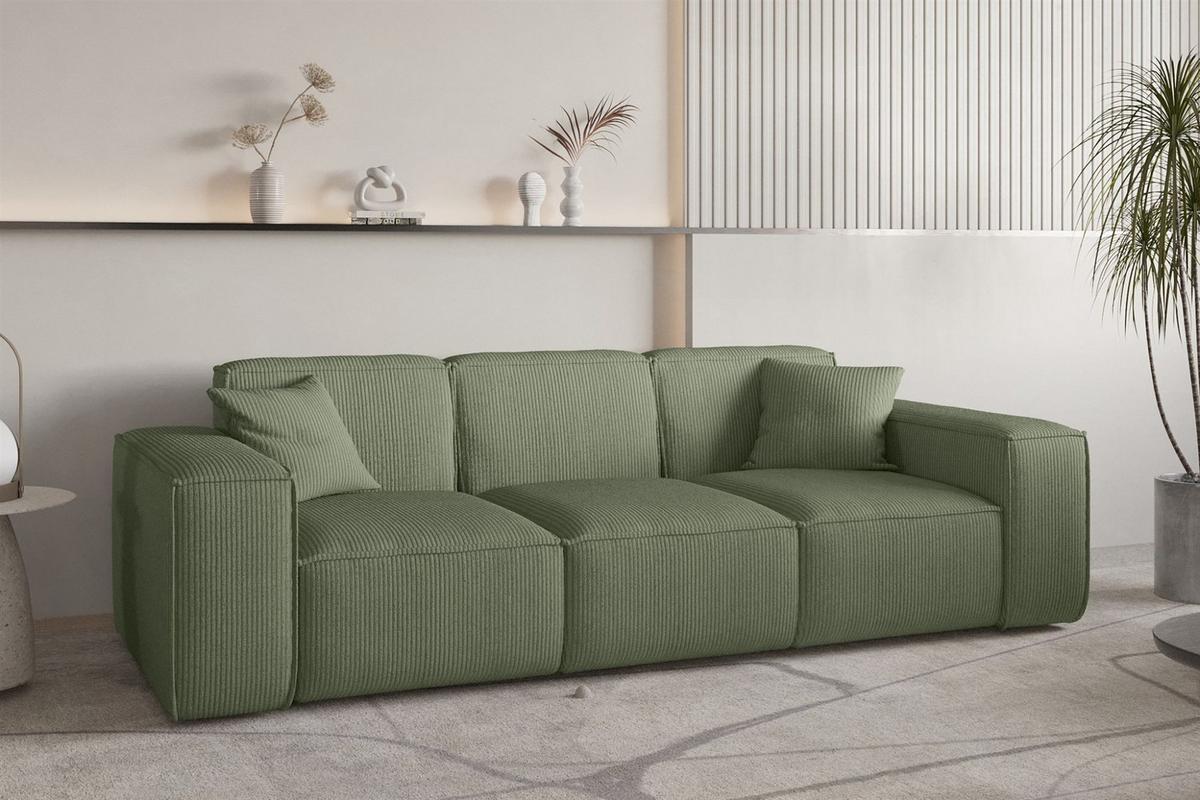 SOFASET Celes Premium 3-1-1 Stoff Scala - Jadegrün, Holzwerkstoff/Textil (225/73/88cm) - Fun Möbel