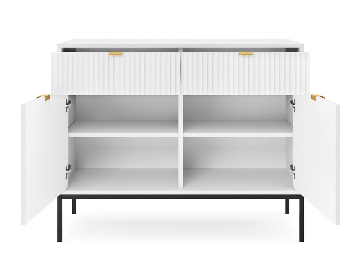 SIDEBOARD Eternas 2T 2S Weiß 104/83/39 cm – schwarze Füße, mit geriffelten Fronten - Schwarz/Weiß, Holzwerkstoff (104/83/39cm) - AX Living