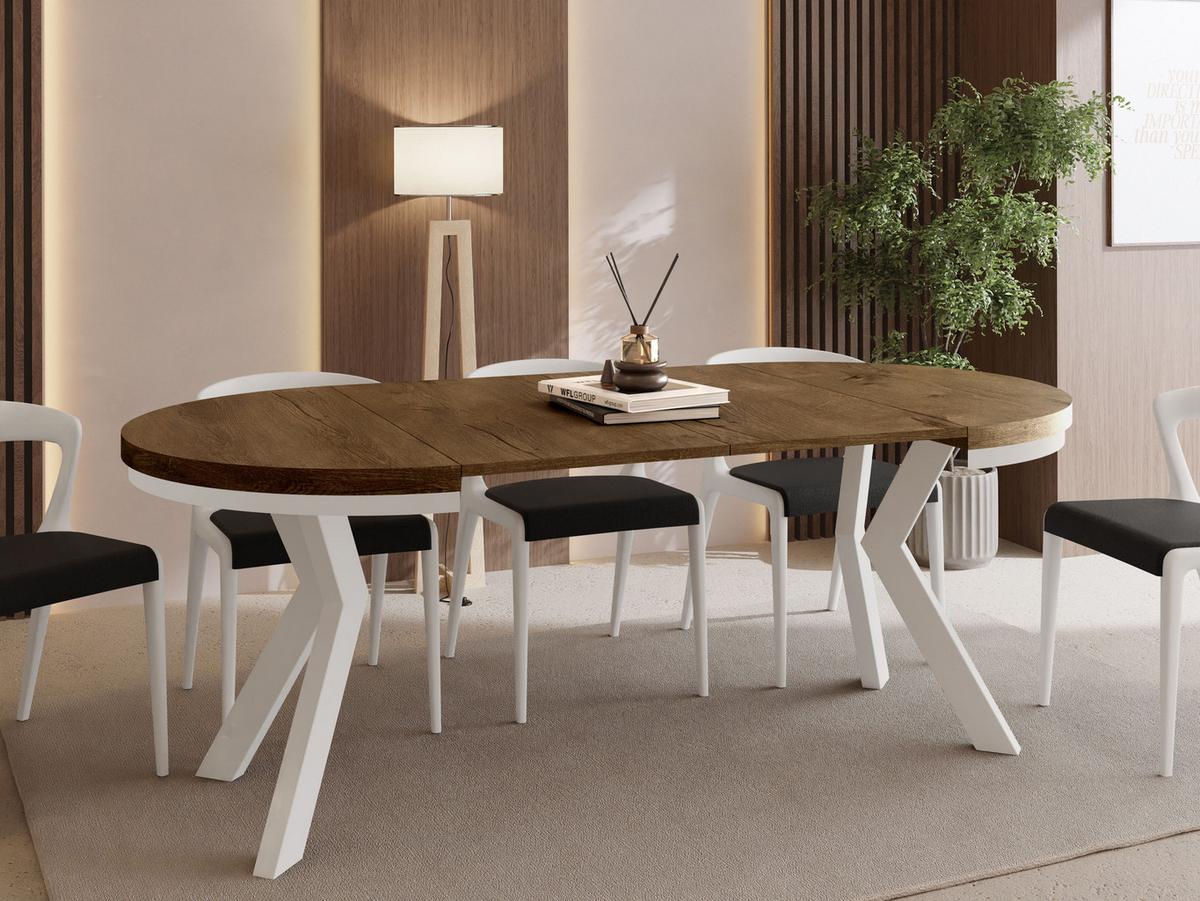 ESSTISCH Savio Weiß Neo rund ausziehbar verlängerbar, Eiche Braun Rustikal 90-190/90/77 cm - Alteiche/Weiß, Holz/Holzwerkstoff (90/190/77cm) - WFL GROUP