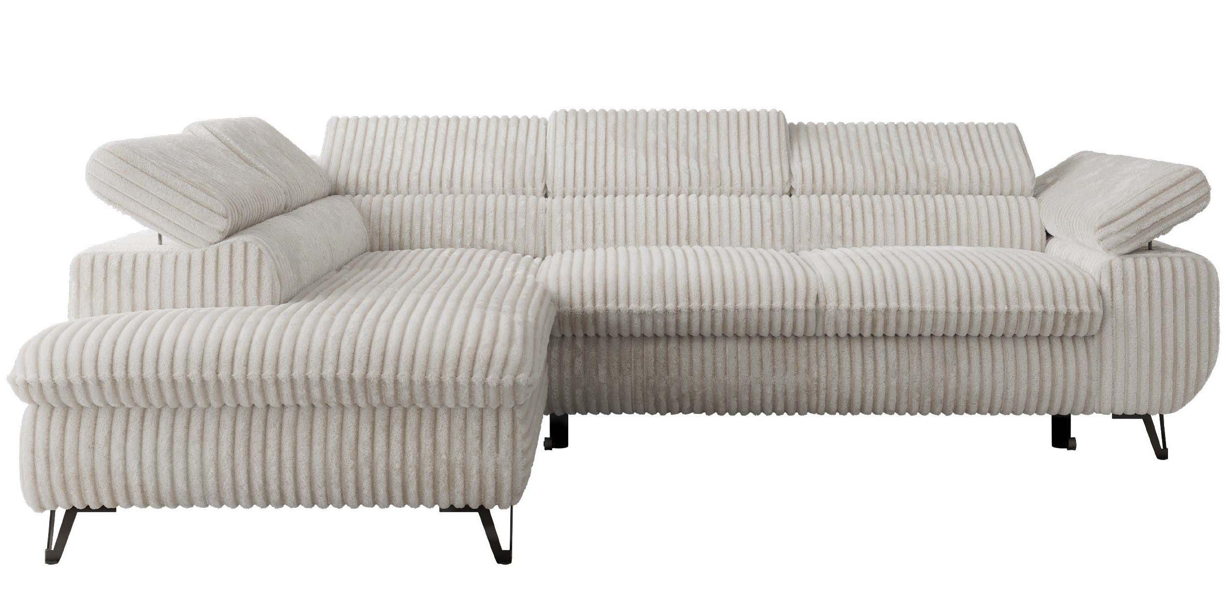 ECKSOFA PABLO L Beige Cord - Links Seite mit T25 Topper - Beige/Schwarz, Textil/Metall (208/273cm) - MKS