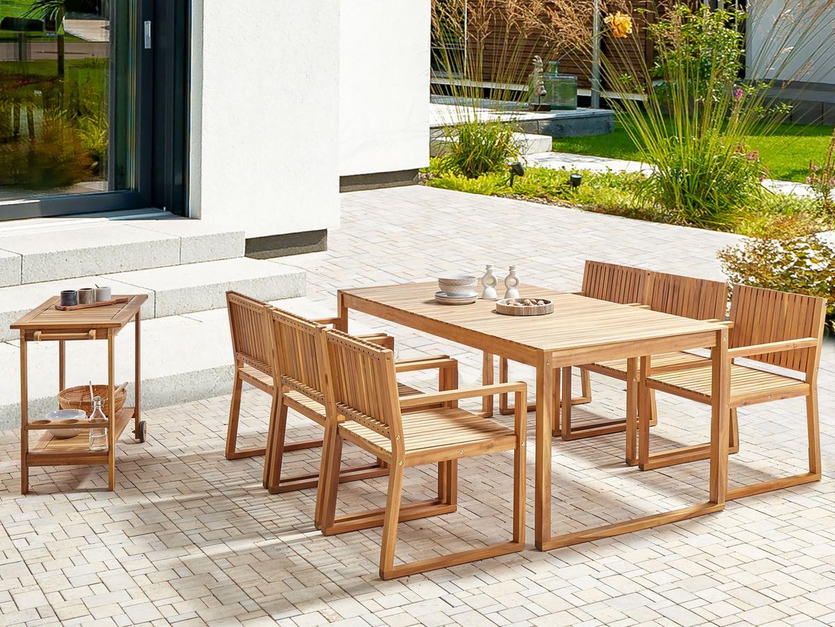 GARTENMÖBEL-SET 6-Sitzer Heller Holzfarbton Sassari II - Hellbraun, Holz - Beliani