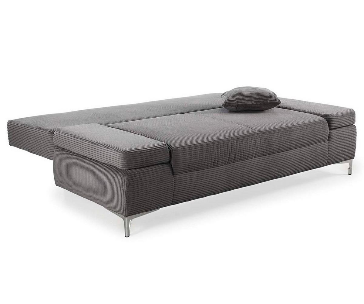 SCHLAFSOFA mit Bettkasten, Federkern, Armlehnen verstellbar B202/T103/H89 cm, Liegefläche 144x198 cm, Cord Dunkelgrau / 15204 - Chromfarben/Dunkelgrau, Textil/Metall (202/89/103cm) - luma-home
