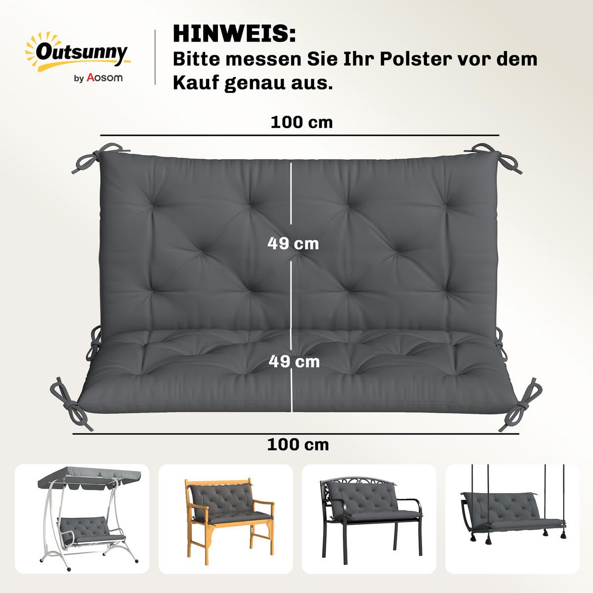 BANKAUFLAGE Sitzkissen Rückenkissen Polster Auflage für Sitzbank 100x98x8 cm - Dunkelgrau, Textil (100/8/98cm) - Outsunny
