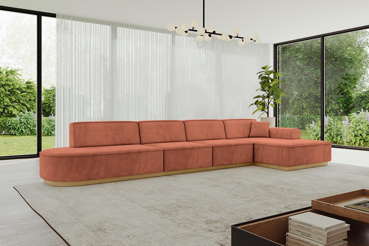 ECKSOFA Ottomane Rechts IREA-L3-v2 - 412x165x80 cm Apricot - Koralle, Holzwerkstoff/Textil (412/165cm) - ALTDECOR
