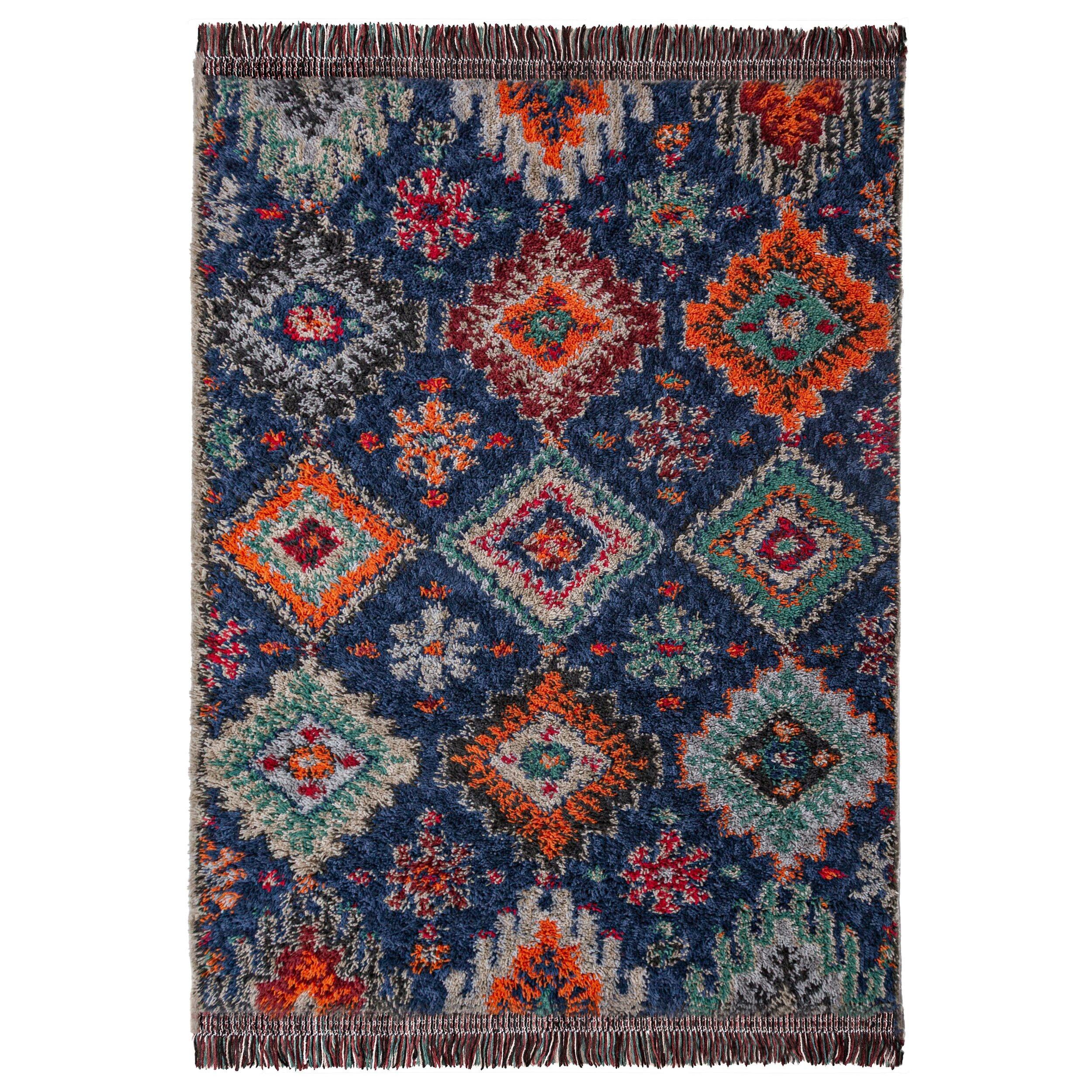 HOCHFLORTEPPICH mit Fransen TAFRAUT, im Berber-Stil, Marineblau, 160 x 230 cm - Blau, Textil (230/160cm) - KADIMA DESIGN