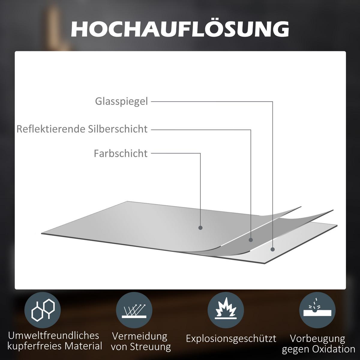 LED Badezimmerspiegel,mit 3x Vergrößerung, Memory-Funktion, beschlagfrei - Weiß, Glas (3.8/60/80cm) - Kleankin