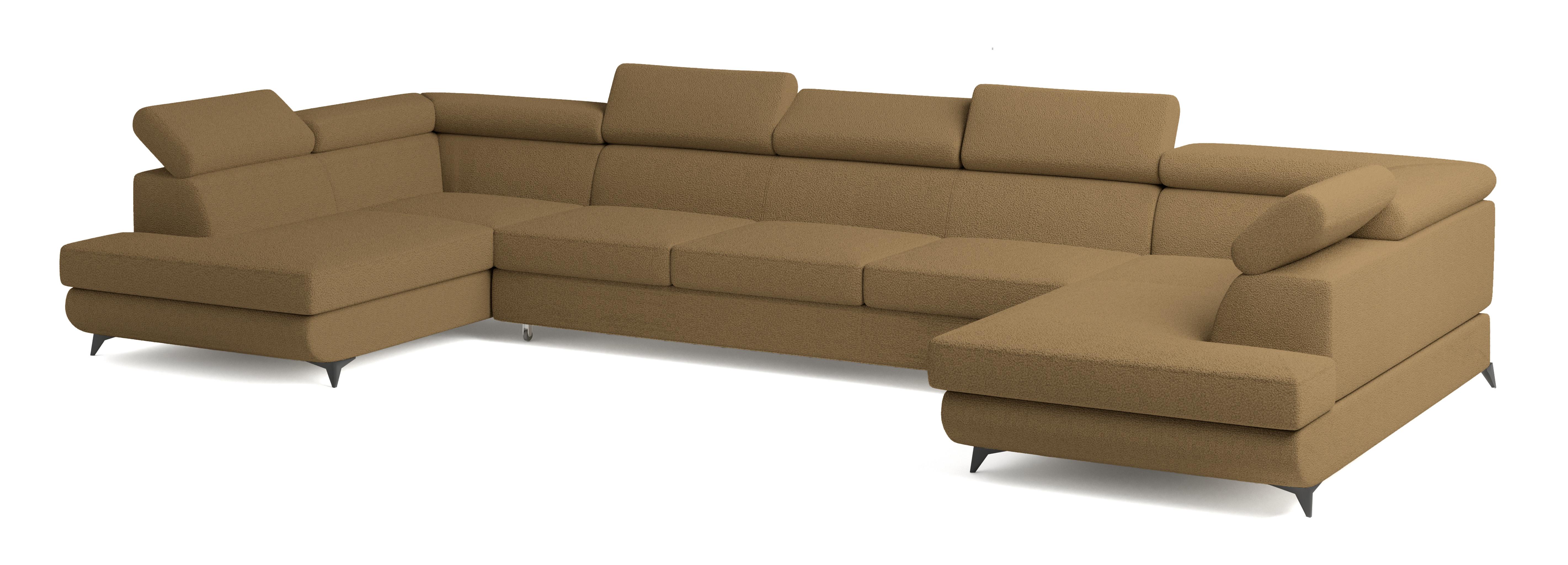 WOHNLANDSCHAFT URMANO Orange Boucle-Stoff mit Schlaffunktion - Orange, Holz (395/89/190cm) - MASSENO