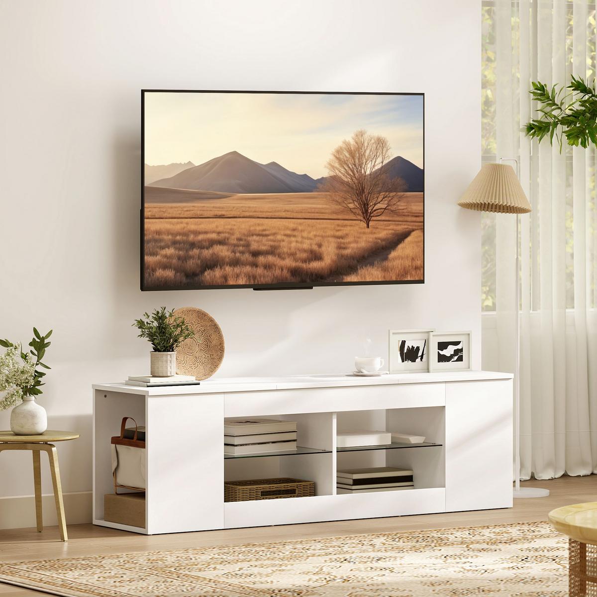 TV-SCHRANK Lowboard 140 cm Lang für Fernseher bis zu 65 Zoll Weiß - Weiß, Holzwerkstoff (35/42.5/140cm) - HOMCOM