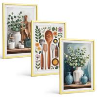 BILDER SET 3er Set - 40x60 cm Goldrahmen - Küchenaccessoires auf pflanzlicher Basis - Goldfarben, Kunststoff (40/60cm) - TULUP