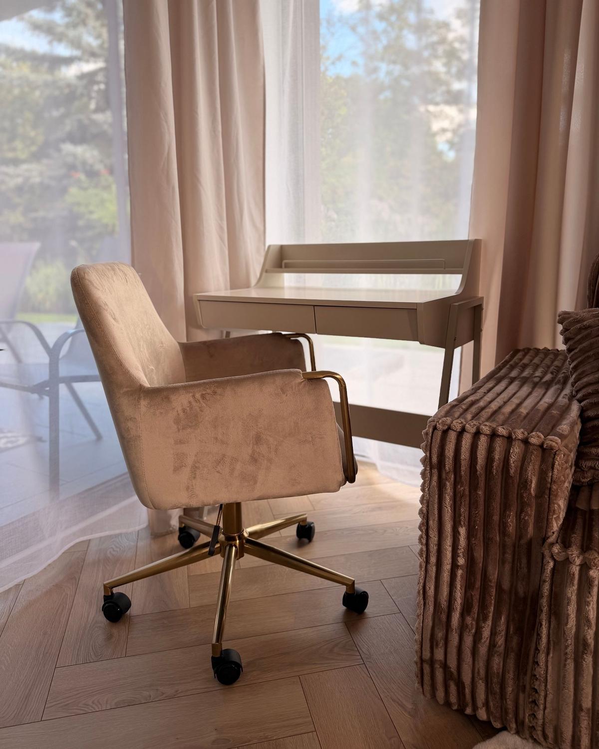 SCHREIBTISCHSTUHL Samtstoff Beige Altona - Beige/Goldfarben, Textil/Metall (59/84/59cm) - Beliani