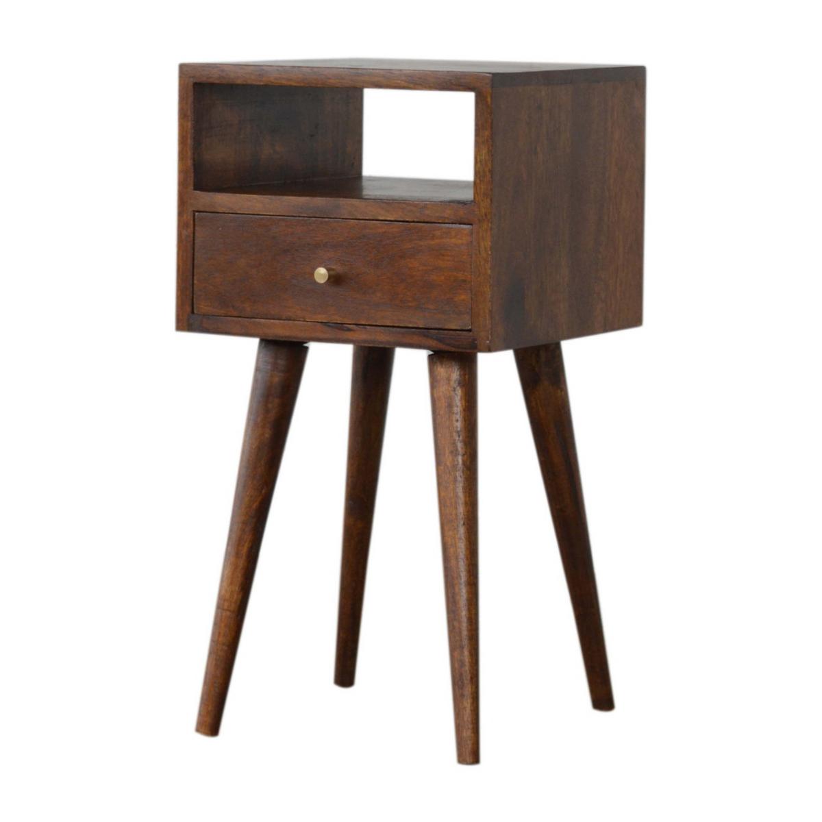 NACHTTISCH aus Massivholz, 1 Schublade, 1 Offene Lagerung, Nordische Beine, Braun - Messingfarben/Braun, Holz/Metall (30/57/30cm) - Artisan Furniture