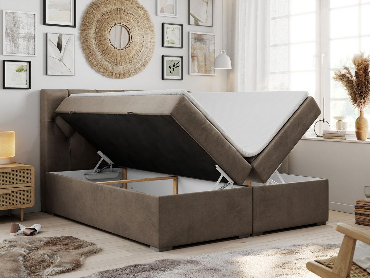 BOXBETT ALDA 180/200 Braun Velvet - H4 - Braun, Holz/Textil (180/200cm) - MKS