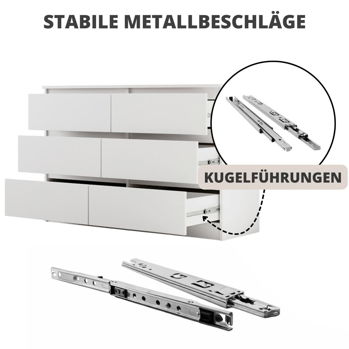 KOMMODE Lemon mit 6 Schubladen, 120 cm, Weiß matt - Weiß, Holzwerkstoff (120/78/39cm) - Beautysofa