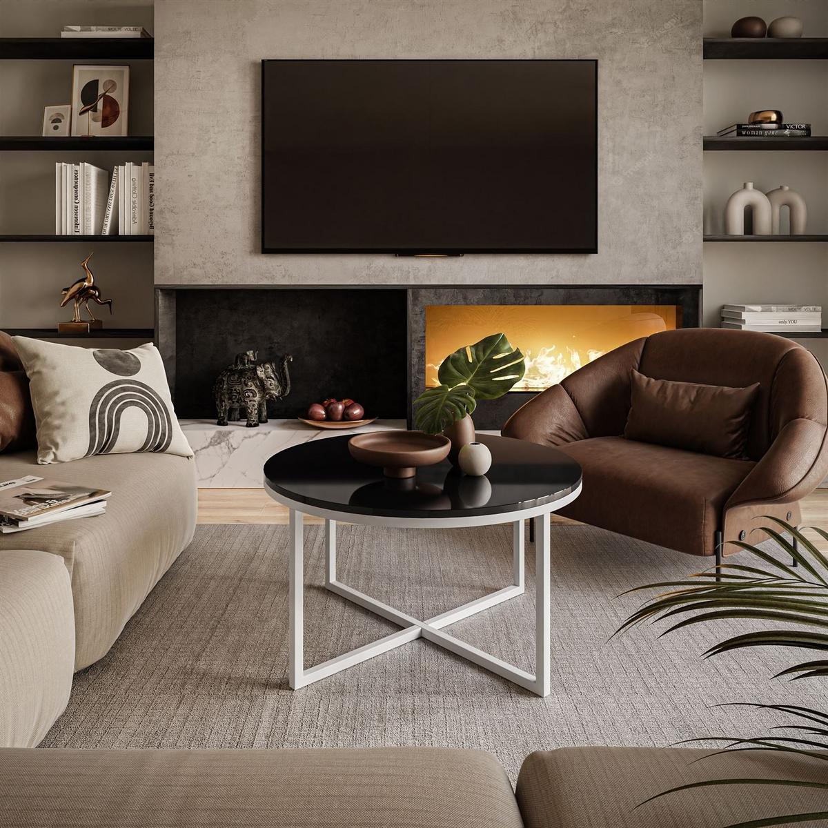 COUCHTISCH CIRI-X Hochglanz - Schwarz/Weiß, Holzwerkstoff (70/70/45.6cm) - Lookway