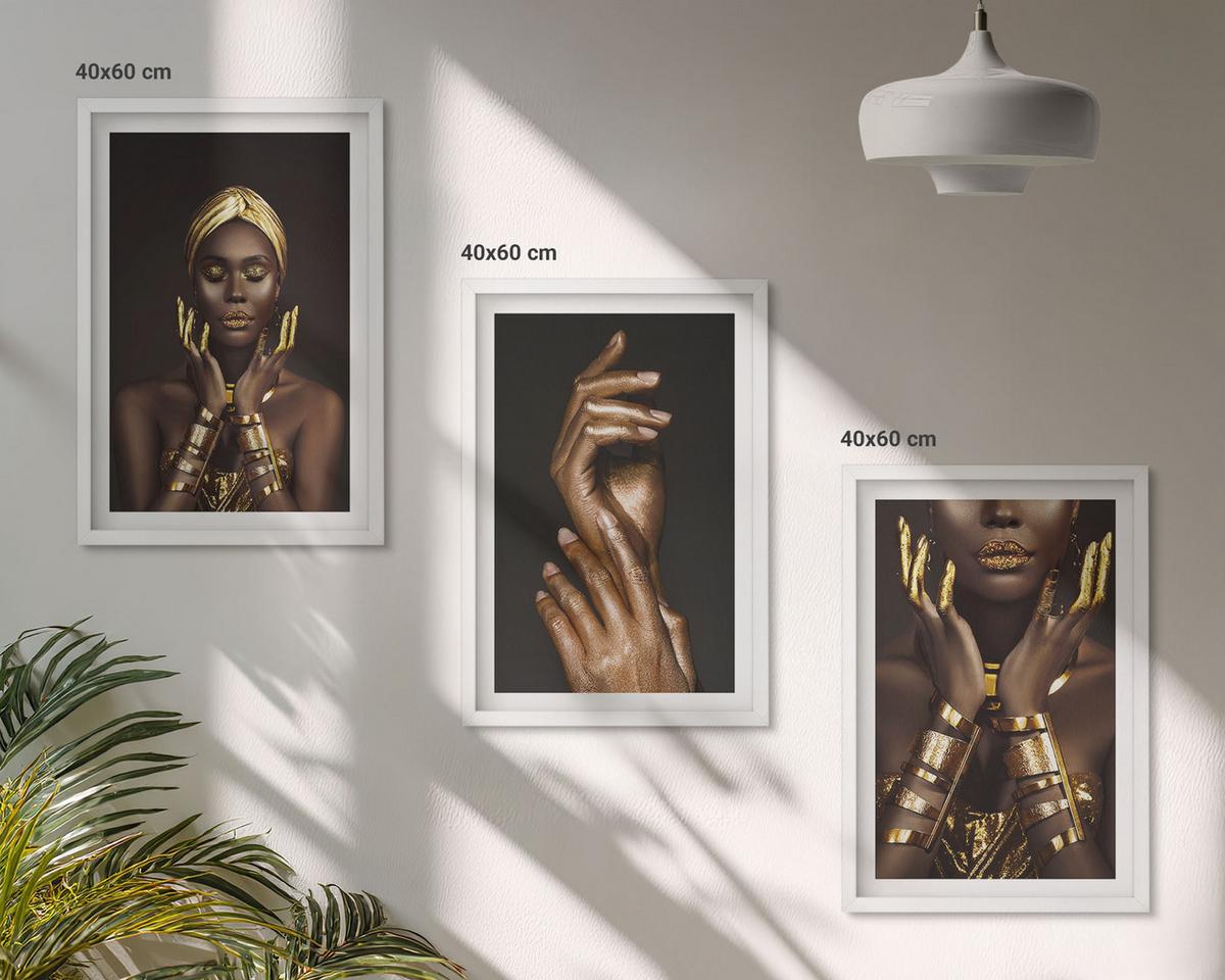 BILDER SET 3er Set - 40x60 cm Weißer Rahmen - Porträts afrikanischer Frauen - Weiß, Kunststoff (40/60cm) - TULUP