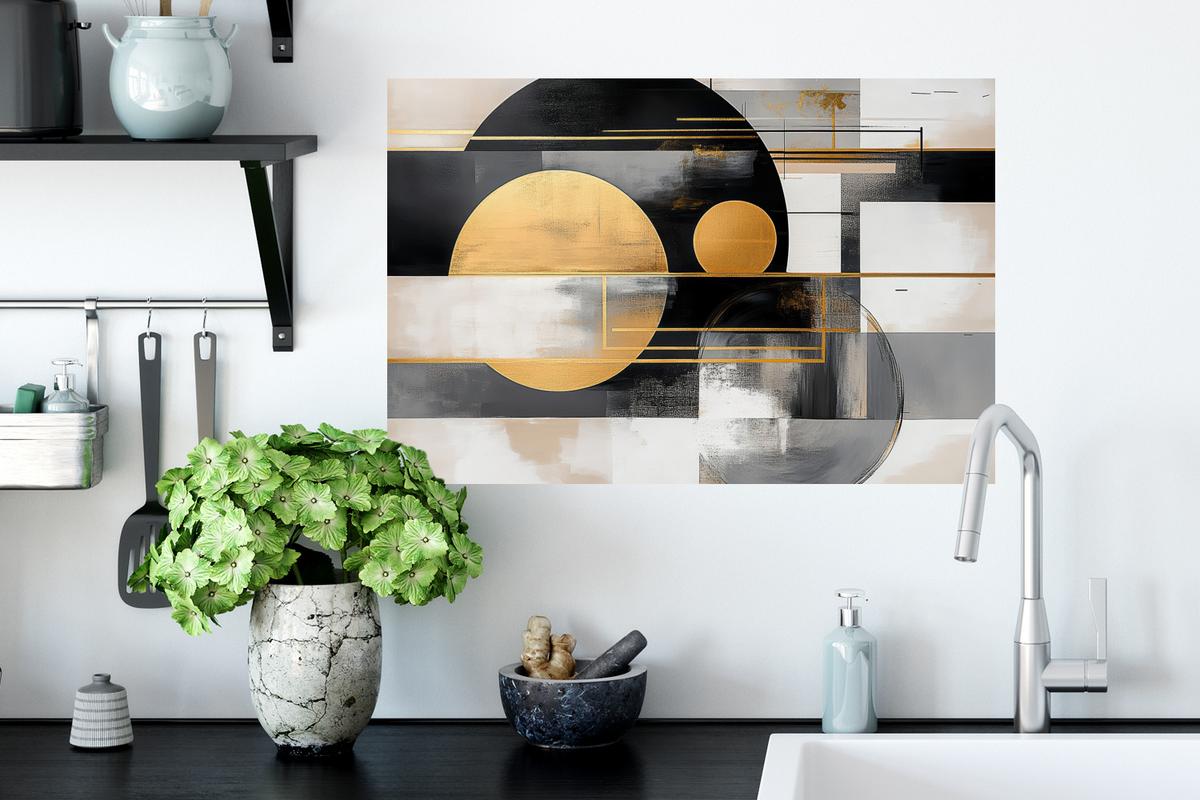 WANDTATTOO Abstrakt - Gold - Silber - Formen - Ästhetisch - Modern Deko Wohnzimmer 60x40 cm - Goldfarben, Kunststoff (60/40/0.1cm) - MuchoWow