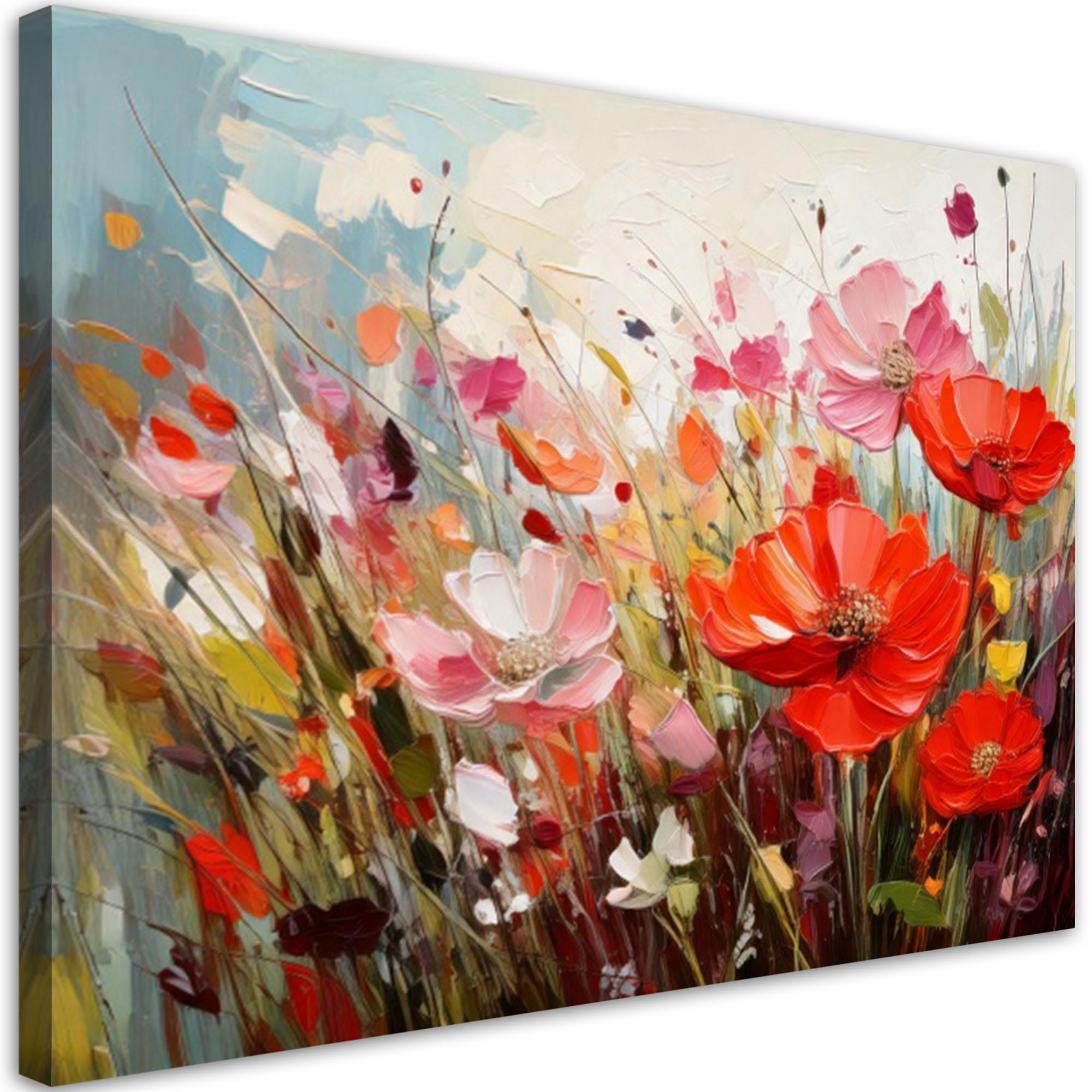 LEINWANDBILD Blumen 90x60cm - Multicolor, Textil (90/60cm) - Feeby