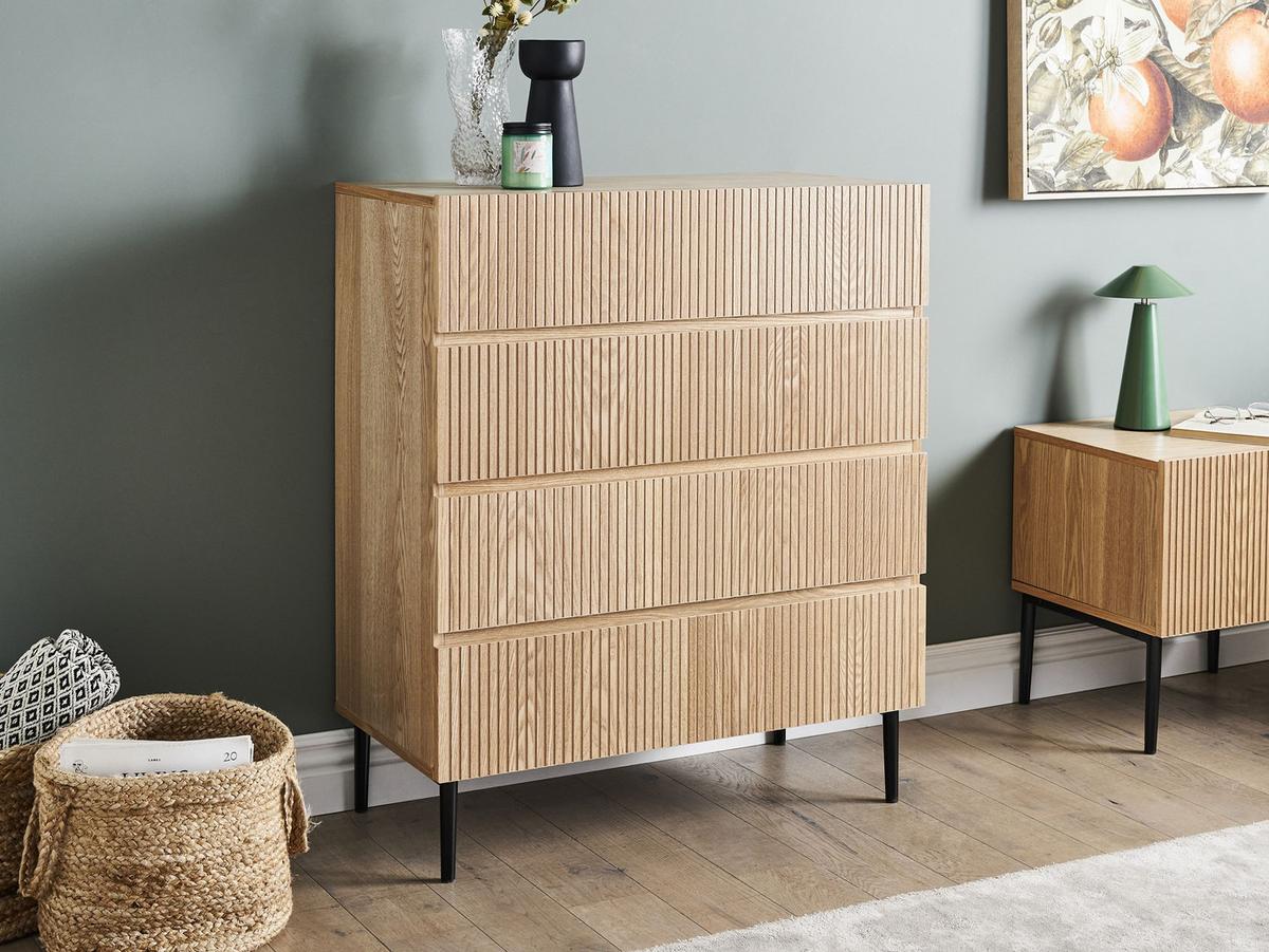 KOMMODE mit 4 Schubladen Naturfarbene Esche Blythe - Schwarz/Braun, Holzwerkstoff (80/95/40cm) - Beliani