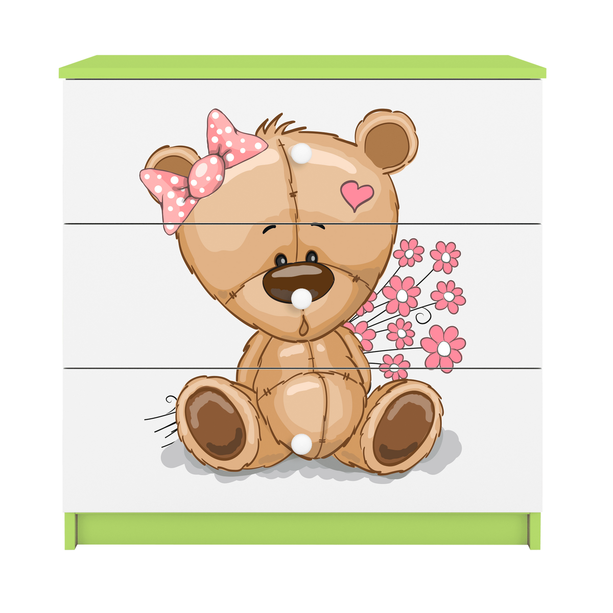 KOMMODE Babydreams Teddybär Blumen 81/81/41 - Grün, Holzwerkstoff (81/81/41cm) - RAUMHIRSCH FURNITURE