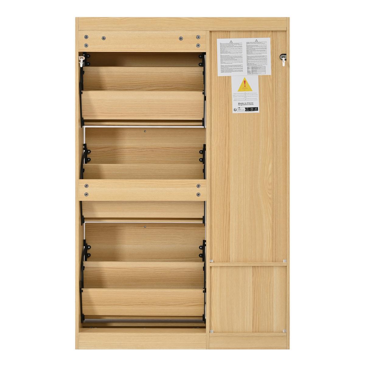 SCHUHSCHRANK Modern 3 Klappfächer 1 Tür Schublade Höhenverstellbar - Naturfarben, Holzwerkstoff (80.5/125/25cm) - Urban Meuble