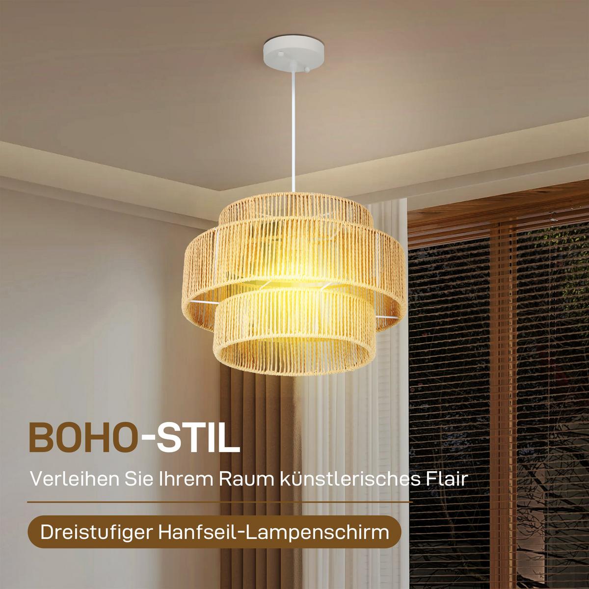 PENDELLEUCHTE Hängelampe mit E27 Fassung, Boho-Stil für Küche Hellbraun - Braun, Metall (40/40/177cm) - HOMCOM