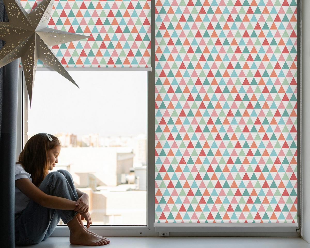 INNENROLLO - Fensterrollo - Rollo - 110x140 cm - Bunte Dreiecke - Blau, Kunststoff (110/140/0.5cm) - TULUP