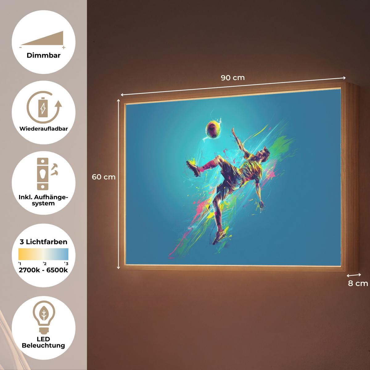 NACHTTISCHLAMPE MIT AKKU Fußballer - Farbspritzer - Farbenfroh - Ball 90x60 cm - Blau, Holzwerkstoff (8/90/60cm) - OnlyWow