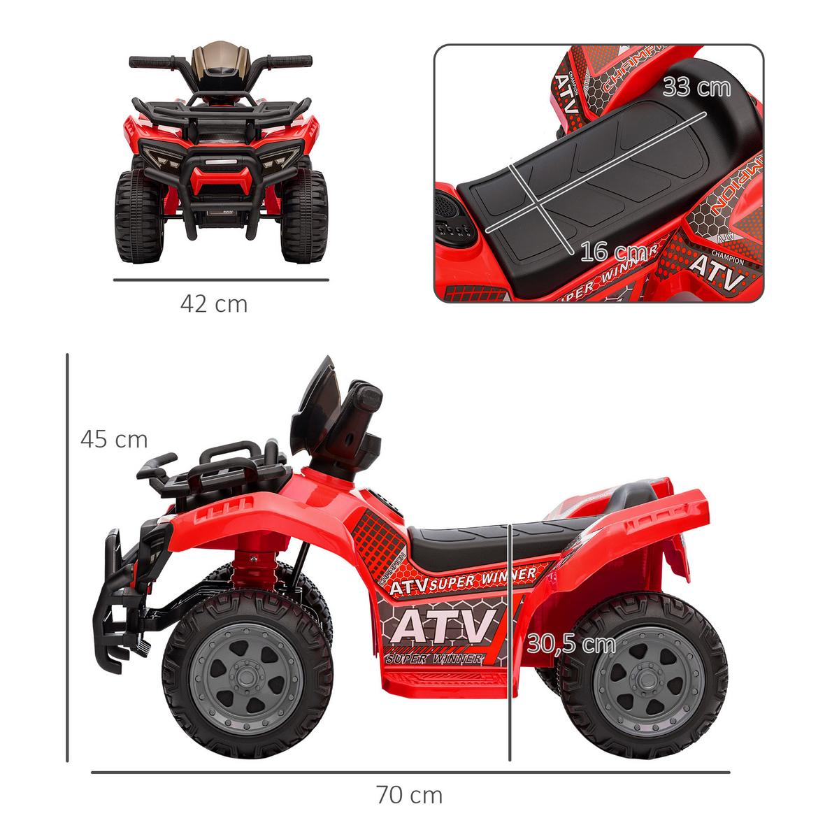 MINI Elektro-Quad Kinder Elektro ATV Kinderwagen Kinderauto Rot - Rot, Metall (70/42/45cm) - HOMCOM