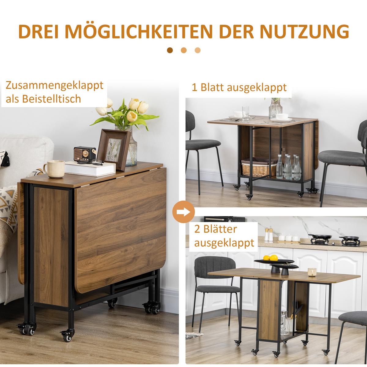 ESSTISCH klappbar, Mobiler Klapptisch für 6 Personen, mit Ablage Braun - Schwarz/Braun, Kunststoff/Metall (130/80/74cm) - HOMCOM