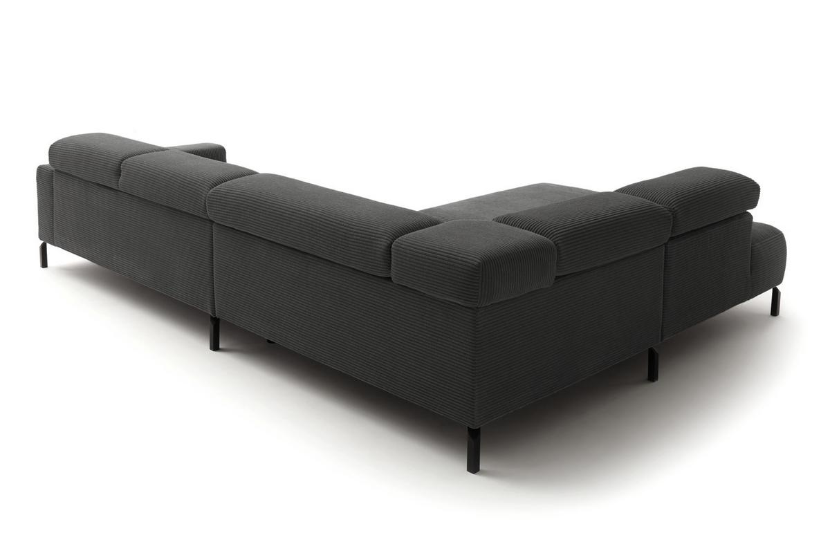 ECKSOFA DELIA Grau Cord Relaxfunktion - Schwarz/Grau, Textil/Metall (276/219cm) - KAWOLA